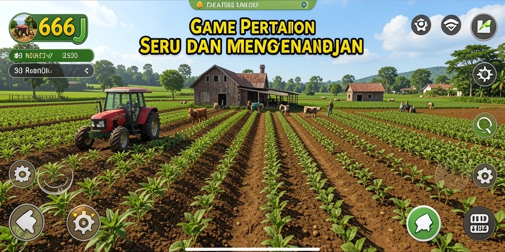 Tangkapan layar menunjukkan pengalaman bertani yang seru di 666J.