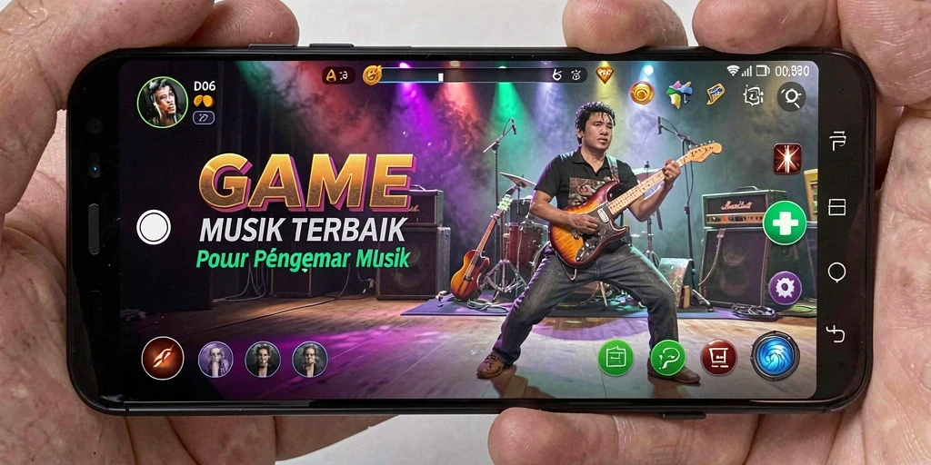 Gameplay D06 yang interaktif dan penuh warna, menampilkan pengalaman musik yang seru.