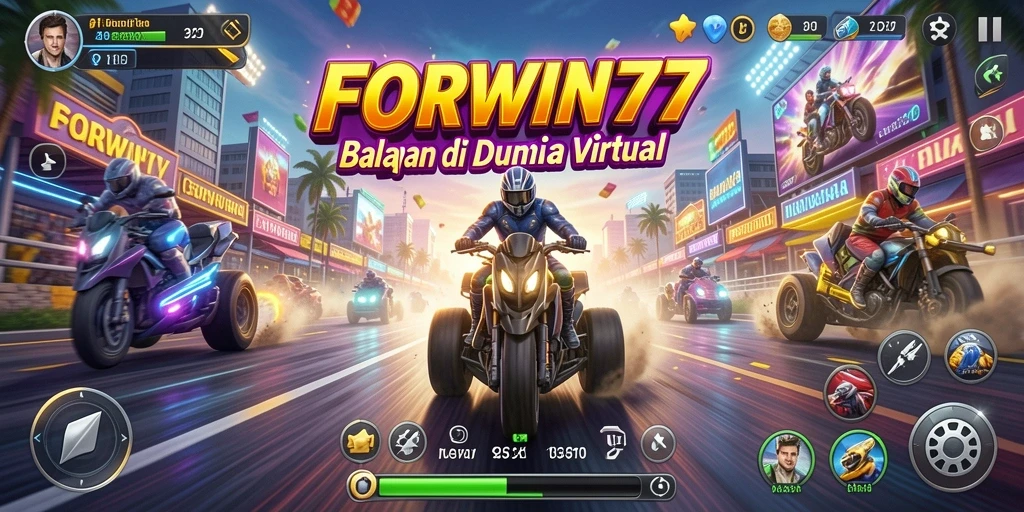 Screenshot gameplay <strong>FORWIN77</strong> menampilkan balapan yang intens dan mendebarkan.