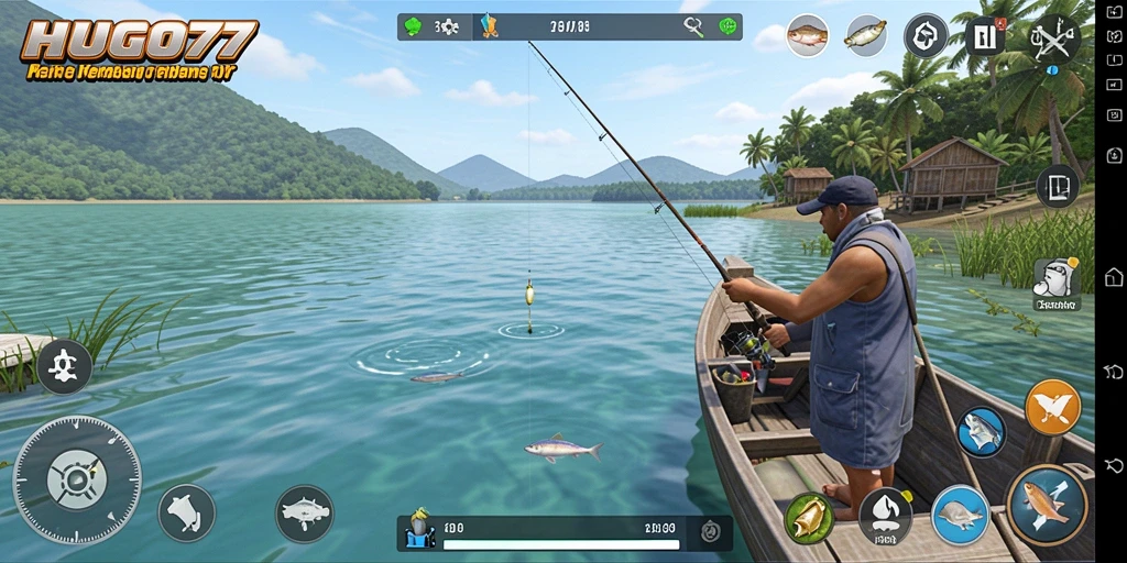 Screenshot gameplay HUGO77 menampilkan pengalaman memancing yang mendebarkan.