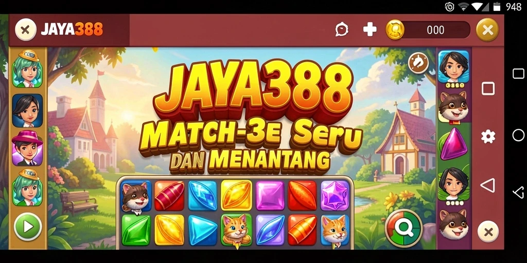 Tampilan menarik dari gameplay JAYA388 saat mencocokkan permata.