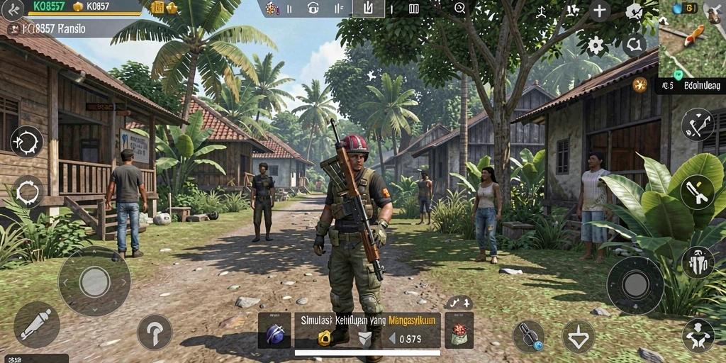 Screenshot dari gameplay KO857 yang menunjukkan interaksi karakter.