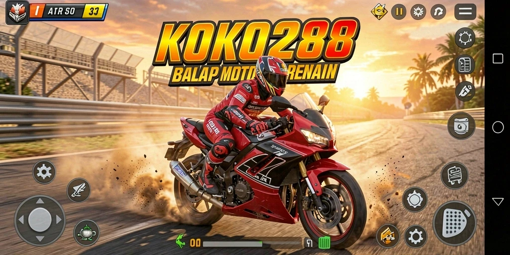 Screenshot KOKO288 menampilkan aksi balap motor di trek yang menantang.