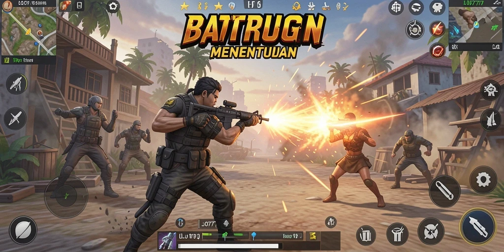 Menampilkan aksi seru dalam gameplay Battle Royale yang menegangkan.