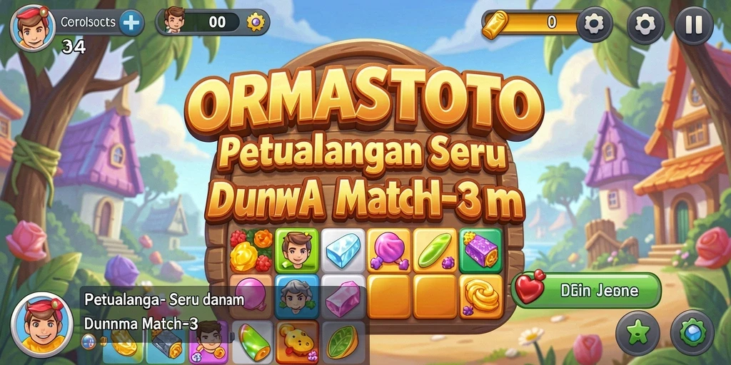Tampilan gameplay seru dalam ORMASSTOTO, game Match-3 yang menarik.