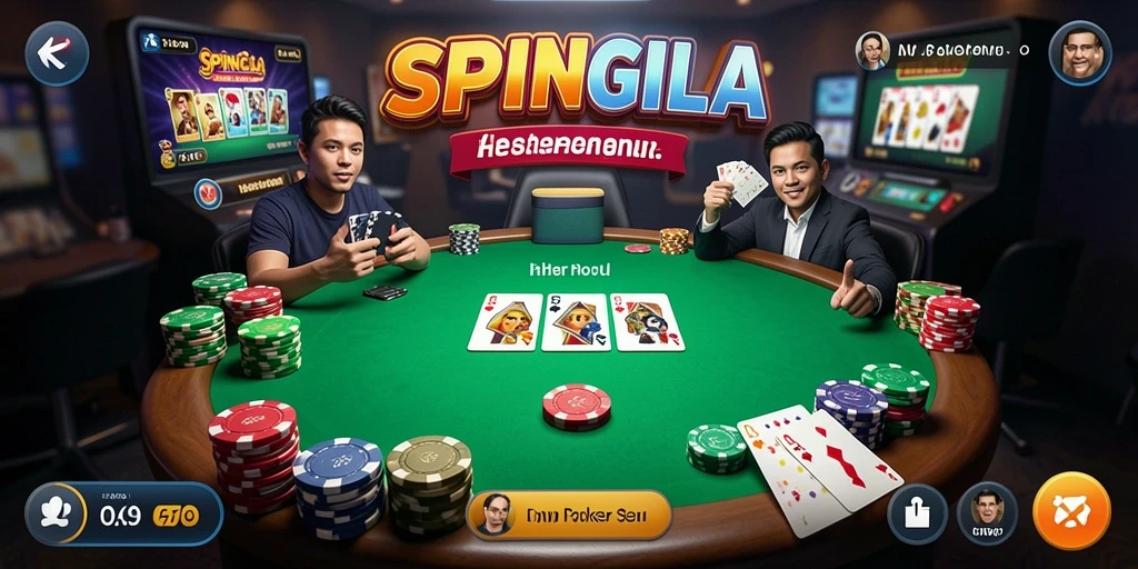 Tampilan gameplay seru di SPINGILA dengan aksi Poker intens.