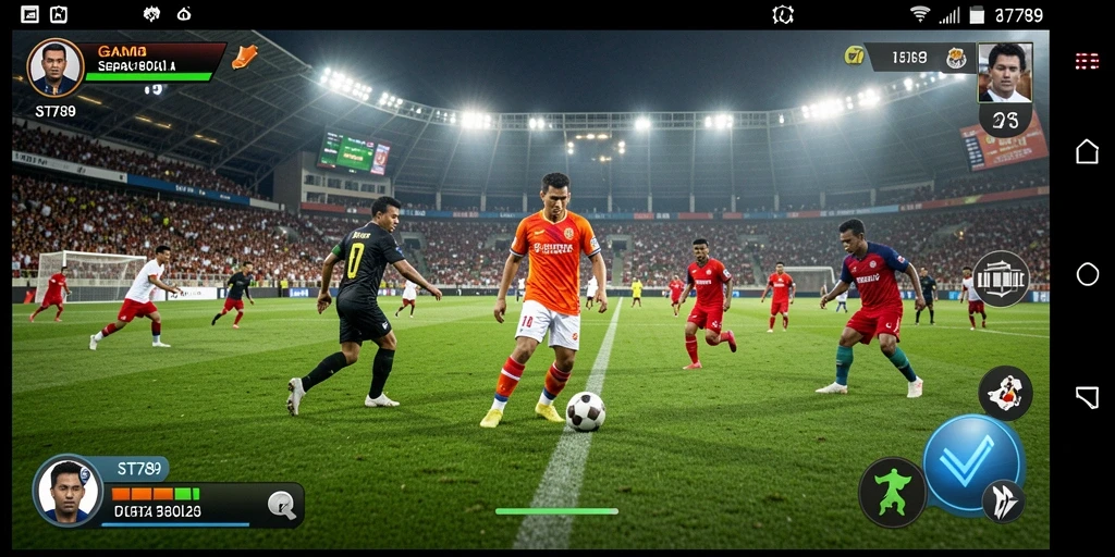 Tangkapan layar menampilkan aksi seru dari lapangan sepak bola di ST789.