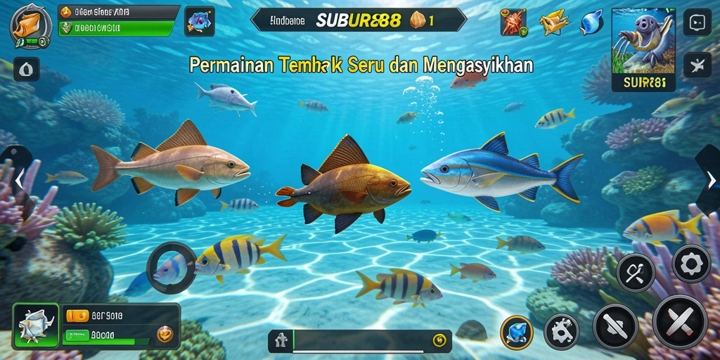 Gameplay menarik SUBUR88 saat menembak ikan di lautan.
