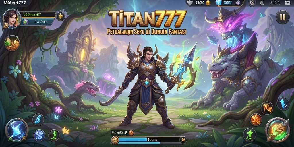 Screenshot gameplay menampilkan pertarungan epik dan pemandangan dunia RPG.
