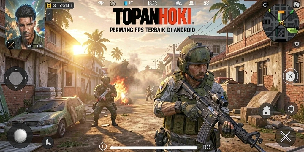 Screenshot gameplay TOPANHOKI menampilkan aksi menegangkan dalam pertempuran FPS.