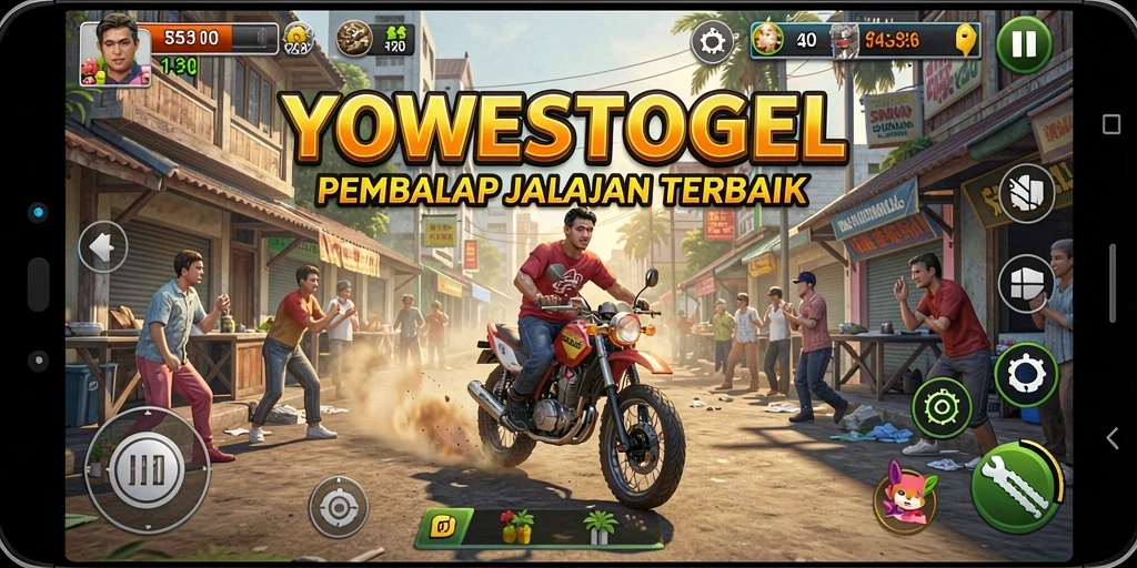 Screenshot YOWESTOGEL menunjukkan aksi balap motor yang mendebarkan di trek menantang.